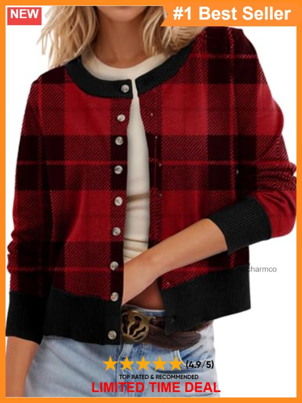 Cropped Button Up Cardigan Long Sleeve Knit Sweater Crew Neck